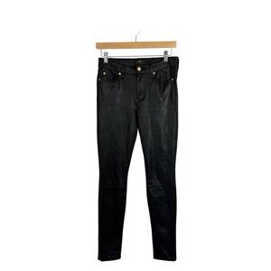7 For All Mankind Crackled Stretch Faux Leather Seamed Pants Black 27
